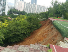 폭우로 대한상의 부산인력개발원 운동장 붕괴 사고