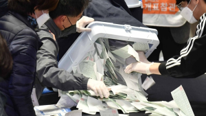 올림픽체조경기장에 마련된 개표소