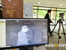 등교 앞둔 학교 출입구에 설치된 열화상 카메라