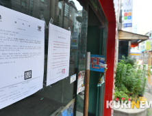 집합금지명령 안내문 부착되어 있는 인계동 유흥가