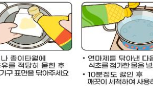 스테인리스 조리도구 사면 식용유로 연마제 닦아내야