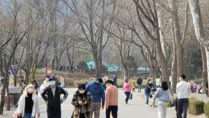 포근한 날씨 즐기며 산책하는 시민들