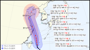 12호 태풍 ‘무이파’, 중국으로 북상... 한반도엔 비구름 영향