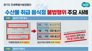 경기도, 수산물 원산지 속여 판 음식점 55개소 적발