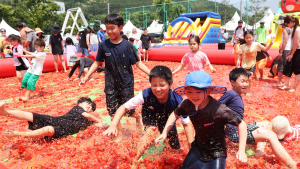 빨간 토마토 속으로 '풍덩'