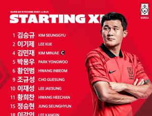 클린스만호 튀니지전 선발 명단 공개…손흥민 벤치, 주장 완장은 김민재가