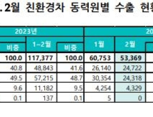 2월 친환경차 수출 38개월만에 역성장…“전기차 둔화”