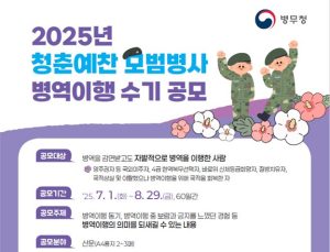 병무청, 청춘예찬 모범병사 병역이행 수기 공모전 개최