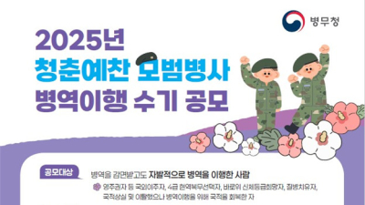 병무청, 청춘예찬 모범병사 병역이행 수기 공모전 개최