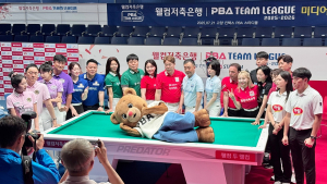 당구치는 곰돌이 ‘빌리베어’…프로당구 PBA, 공식 캐릭터 공개 [쿠키 현장]