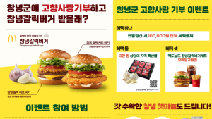 창녕군, 고향사랑 기부 이벤트…맥도날드 창녕갈릭버거 쏜다