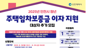 인천시, 청년 주거비 부담 경감 ‘대출이자 지원사업’ 대상자 추가 모집